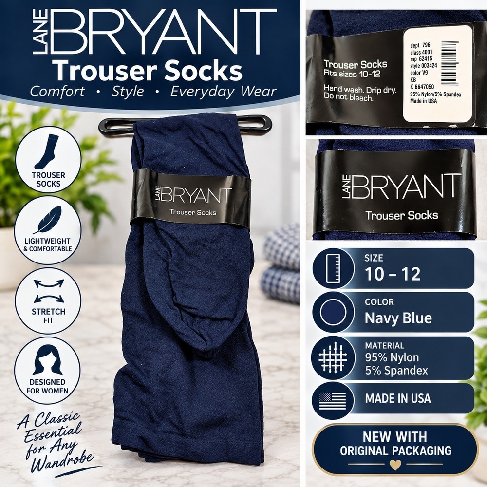 Lane Bryant Trouser Socks Navy Blue Stretch Fit Lightweight Size 10-12 003424